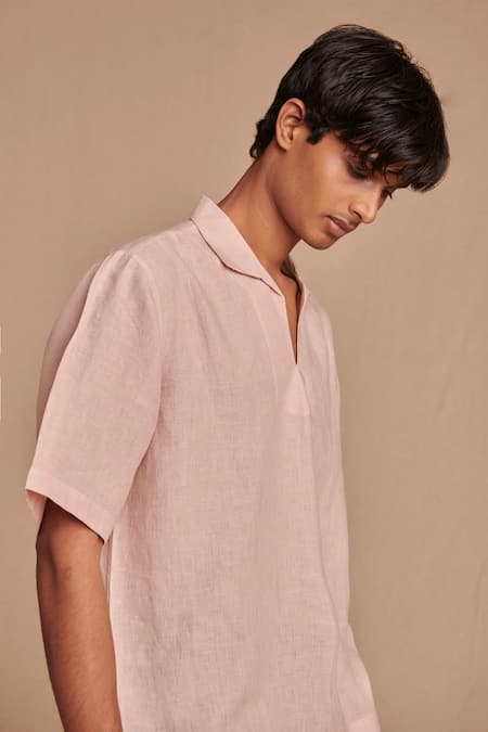 Buy_Saphed_Blush Linen Popover Shirt _Online_at_Aza_Fashions