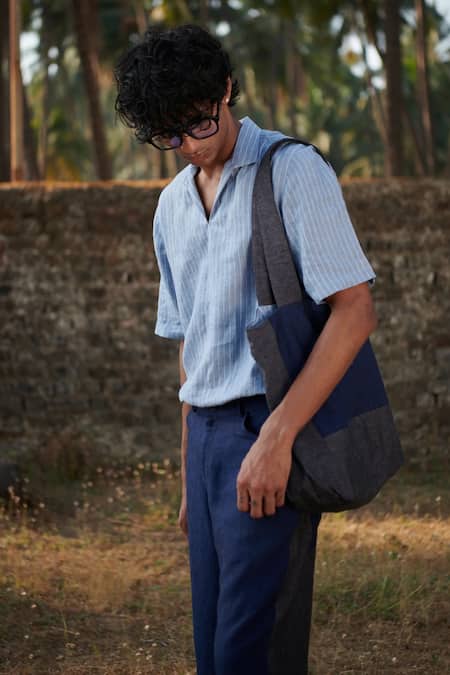 Buy_Saphed_Sky Blue Linen Popover Shirt _Online_at_Aza_Fashions