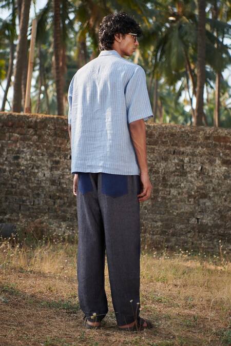 Shop_Saphed_Sky Blue Linen Popover Shirt _Online_at_Aza_Fashions