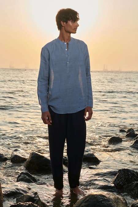 Saphed Sky Linen Shirt Kurta 