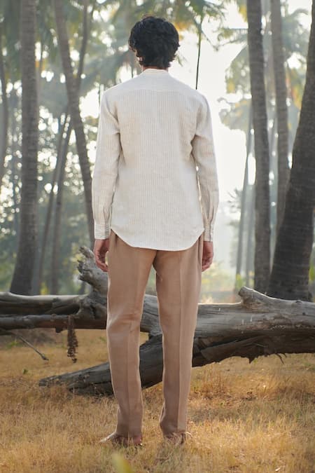 Saphed Undyed Pinstripe Linen Shirt Kurta 
