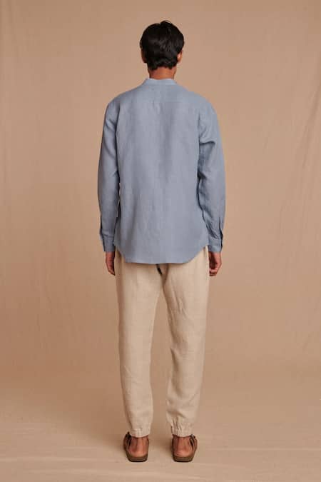 Saphed Sky Linen Band Collar Shirt 