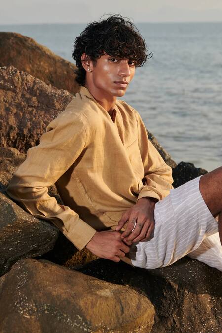 Buy_Saphed_Beige Linen Husk Shirt 