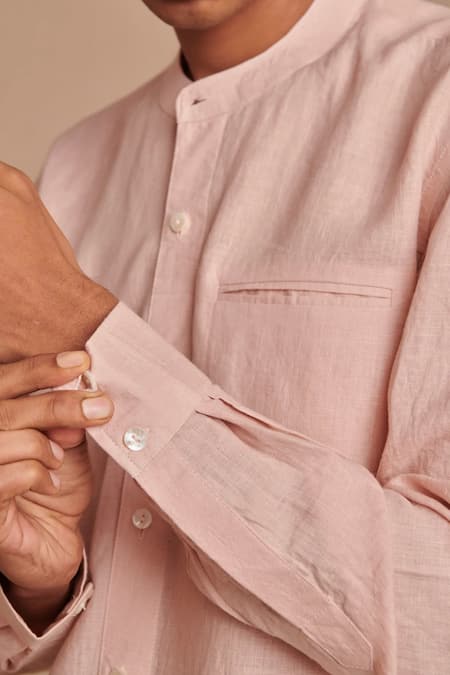 Buy_Saphed_Blush Linen Band Collar Shirt 