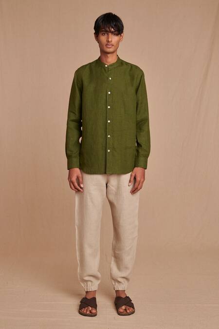 Shop_Saphed_Off White Linen Undyed Jogger Pant _Online_at_Aza_Fashions