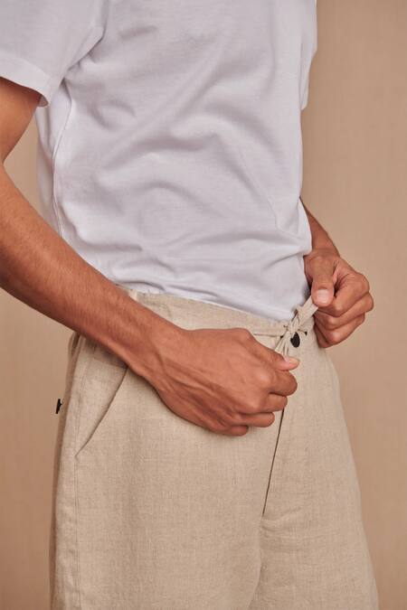 Saphed_Off White Linen Undyed Jogger Pant _at_Aza_Fashions