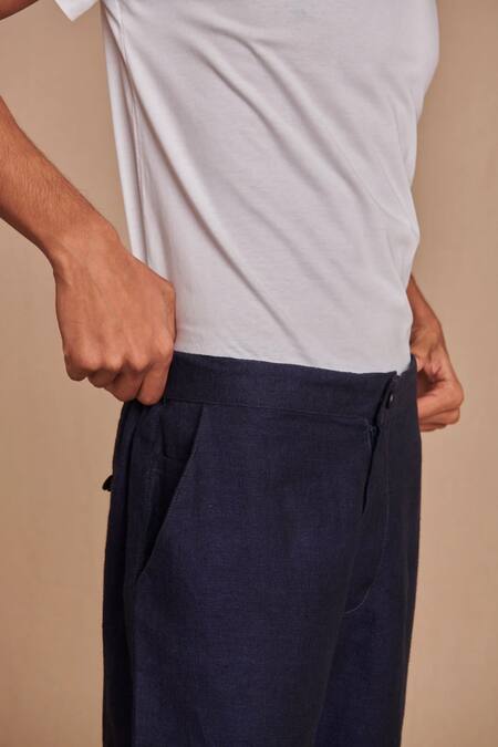 Buy_Saphed_Navy Linen Neel Denim Jogger Pant _Online_at_Aza_Fashions