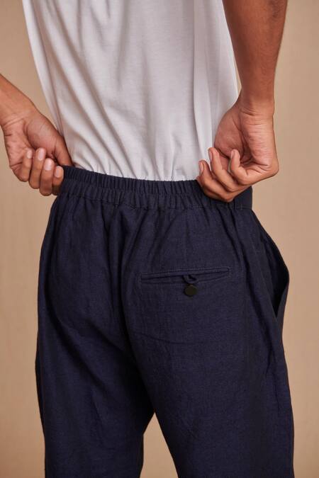 Shop_Saphed_Navy Linen Neel Denim Jogger Pant _Online_at_Aza_Fashions