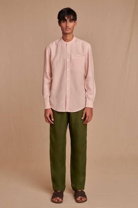 Buy_Saphed_Olive Green Linen Safari Lounge Pant _Online_at_Aza_Fashions