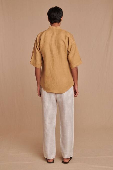 Buy_Saphed_Off White Linen Undyed Boldstripe Lounge Pant _Online_at_Aza_Fashions