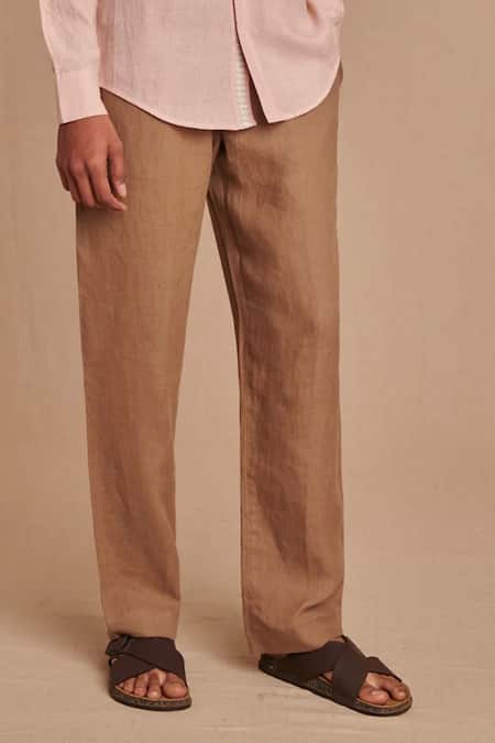 Saphed_Brown Linen Mousse Lounge Pant _Online_at_Aza_Fashions