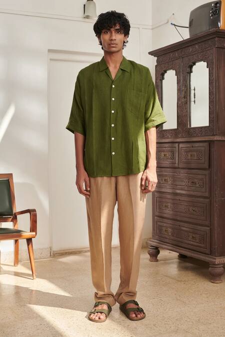 Shop_Saphed_Brown Linen Mousse Lounge Pant _Online_at_Aza_Fashions