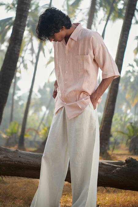 Saphed_White Linen Taj Pyjama Pant _Online_at_Aza_Fashions