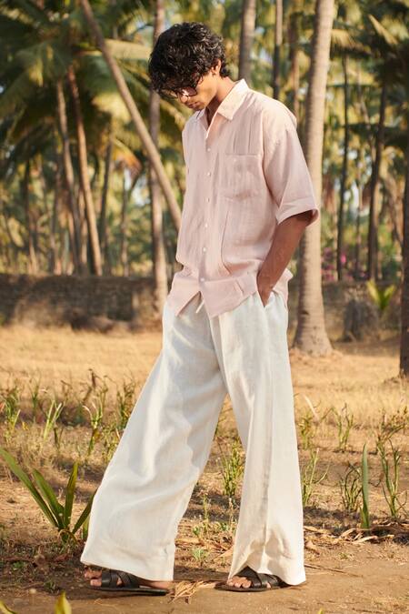 Shop_Saphed_White Linen Taj Pyjama Pant _Online_at_Aza_Fashions