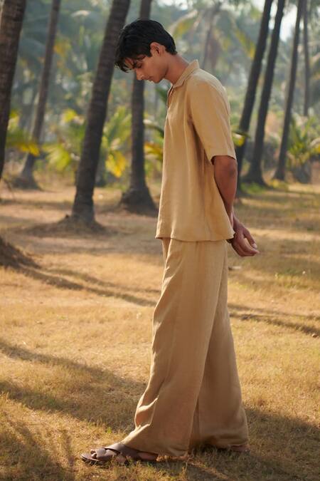 Buy_Saphed_Beige Linen Husk Pyjama Pant _Online_at_Aza_Fashions