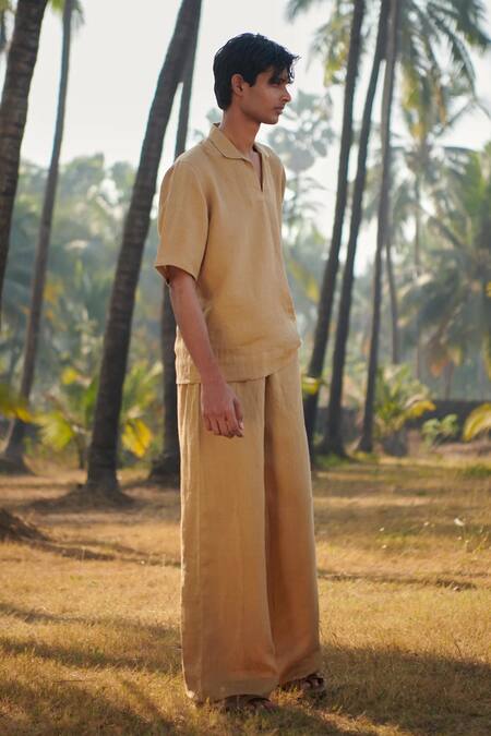 Shop_Saphed_Beige Linen Husk Pyjama Pant _Online_at_Aza_Fashions