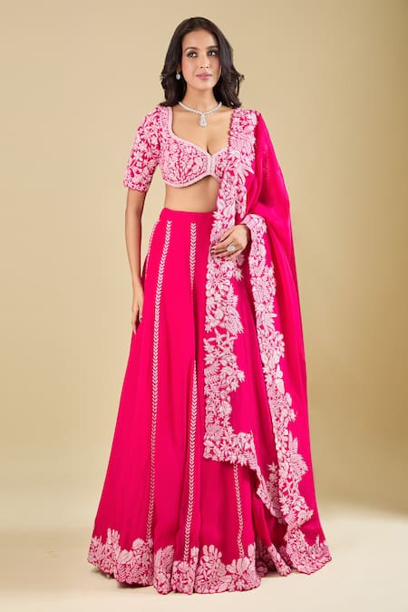 Mishru Leaf Stripe Embroidered Lehenga Set 