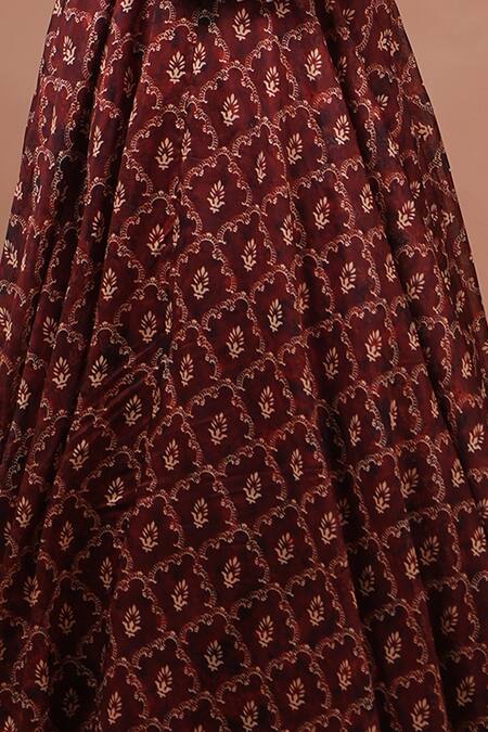 Ahi Clothing_Maroon Organza Zari, Stones, Beads, Embroidery Bandhani Print Top With Lehenga _Online_at_Aza_Fashions