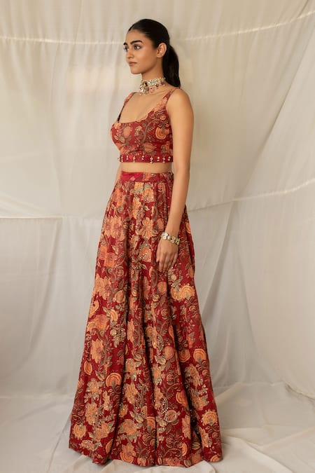 Buy Priyanka Raajiv Maroon Cotton Patchwork, Sequins, Beads, Gota Sannadha Upcycled Lehenga Set Online at Aza Fashions Buy_Priyanka Raajiv_Maroon Cotton Patchwork, Sequins, Beads, Gota Sannadha Upcycled Lehenga Set _Online_at_Aza_Fashions