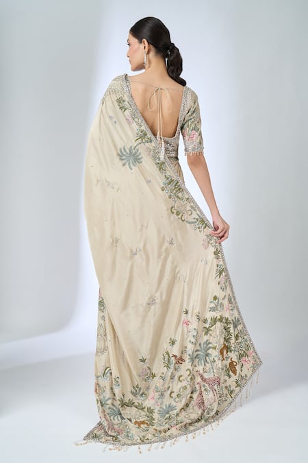 Matsya Botanical Embroidered Saree With Blouse 