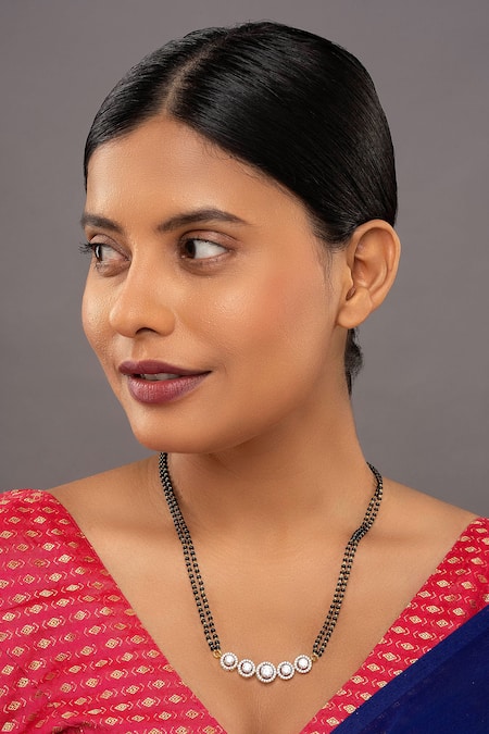 Sica Jewellery White 925 Silver Halo Solitaire Mangalsutra 