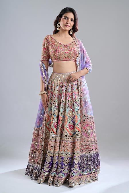 Abhinav Mishra Rebecca Pastel Embroidered Lehenga Set 