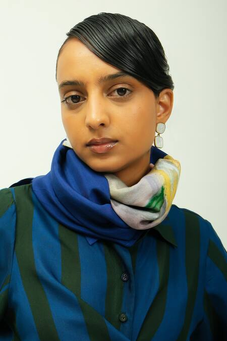 Shop OFRIDA Blue Bemberg, Muslin Collared Midnight Psy Shirt And Pant Set Online at Aza Fashions Shop_OFRIDA_Blue Bemberg, Muslin Collared Midnight Psy Shirt And Pant Set _Online_at_Aza_Fashions