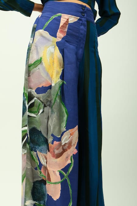 OFRIDA Blue Bemberg, Muslin Collared Midnight Psy Shirt And Pant Set at Aza Fashions OFRIDA_Blue Bemberg, Muslin Collared Midnight Psy Shirt And Pant Set _at_Aza_Fashions