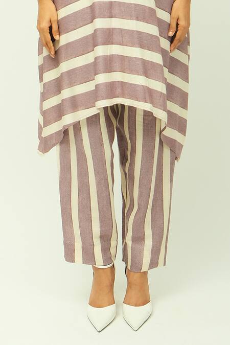 Buy_OFRIDA_Purple Viscose Collared Melora Striped Kaftan And Pant Set _Online_at_Aza_Fashions