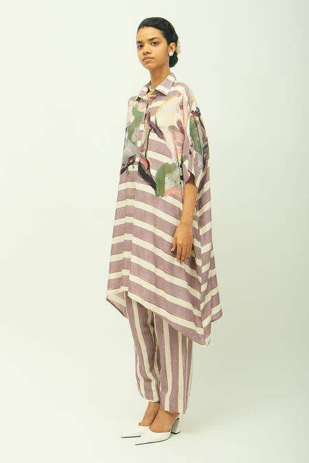 Shop_OFRIDA_Purple Viscose Collared Melora Striped Kaftan And Pant Set _Online_at_Aza_Fashions
