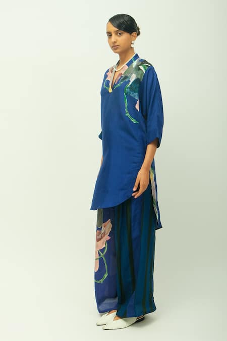 OFRIDA Blue Bemberg, Muslin Midnight Psy Hand Painted Print Pant 