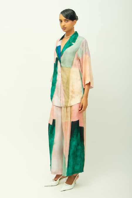 OFRIDA Green Bemberg, Muslin Twilight Hand Painted Print Pant 