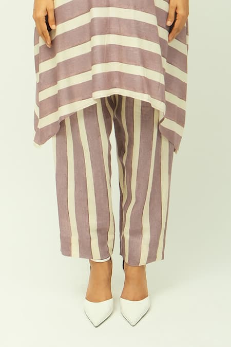 OFRIDA_Purple Viscose Melora Striped Pant _Online_at_Aza_Fashions