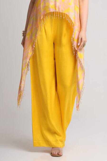 Buy_Koswi_Yellow Viscose Sequins, Beads, Embroidery Round Floral Print Tunic With Pant _Online_at_Aza_Fashions
