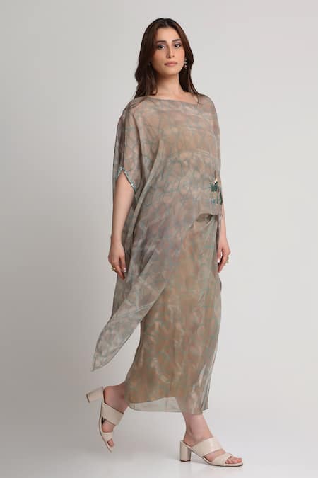 Koswi Abstract Print Kaftan With Skirt 