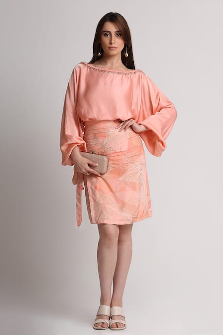 Koswi Off Shoulder Top With Printed Skirt 