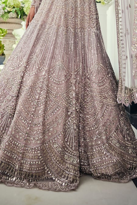 Isa By Dolly Wahal_Lilac Net Sequins, Pearls, Beads, Crystals, Embroidery Luna Lehenga Set _Online_at_Aza_Fashions