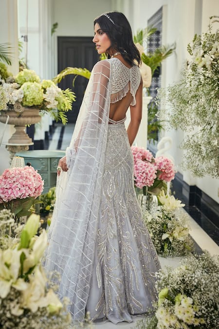 Isa By Dolly Wahal Tonal Embroidered Fishcut Lehenga Set 