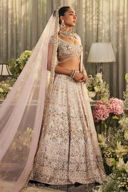 Buy_Isa By Dolly Wahal_Blush Silk, Net Embroidery, Sequins, Crystals, Beads, Esme Bridal Lehenga Set 