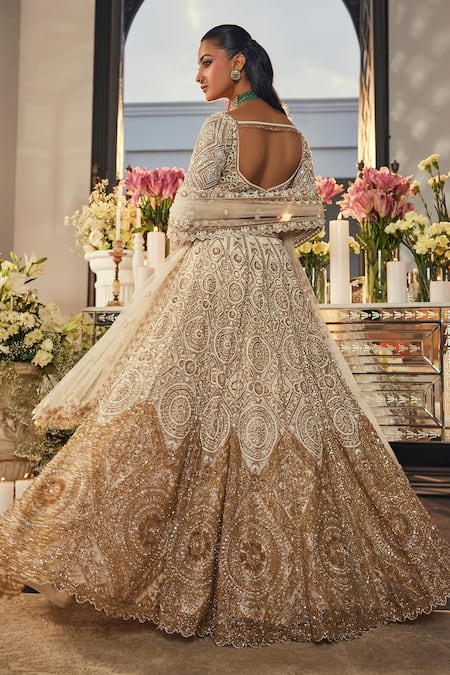 Isa By Dolly Wahal Ombre Gold Embroidered Bridal Lehenga Set 