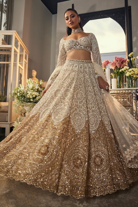 Isa By Dolly Wahal Ombre Gold Embroidered Bridal Lehenga Set 