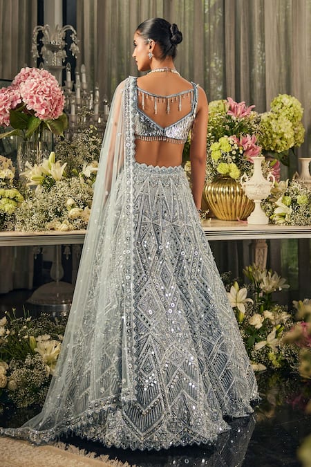 Isa By Dolly Wahal Cerulean Blue Mirror Lehenga Set 