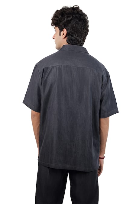 Raw & Rustic By Niti Bothra Black Denim Grid Patchwork Shirt 