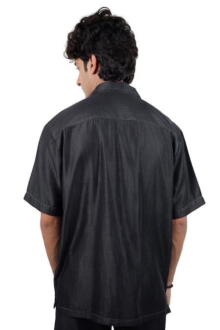 Raw & Rustic By Niti Bothra Black Denim Rust Panel Patchwork Shirt 