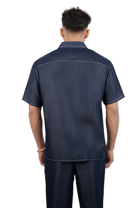 Raw & Rustic By Niti Bothra Dark Blue Denim Midnight Mosaic Patchwork Shirt 