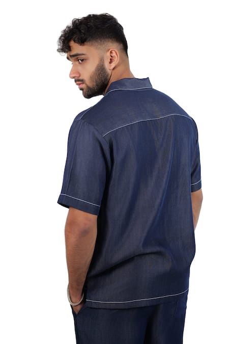 Raw & Rustic By Niti Bothra Dark Blue Denim Urban Nomad Patchwork Shirt 