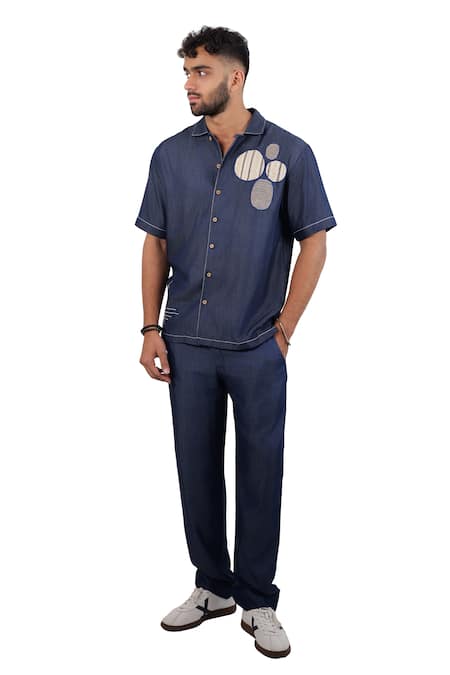 Buy Raw & Rustic By Niti Bothra Navy Tencel, Denim Patchwork, Embroidery Dark Blue Urban Nomad Shirt Online at Aza Fashions Buy_Raw & Rustic By Niti Bothra_Navy Tencel, Denim Patchwork, Embroidery Dark Blue Urban Nomad Shirt _Online_at_Aza_Fashions