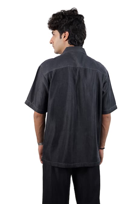 Raw & Rustic By Niti Bothra Black Denim Pocket Patchwork Shirt 