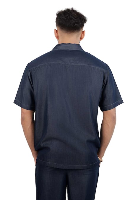 Raw & Rustic By Niti Bothra Dark Blue Denim Earth Patchwork Shirt 