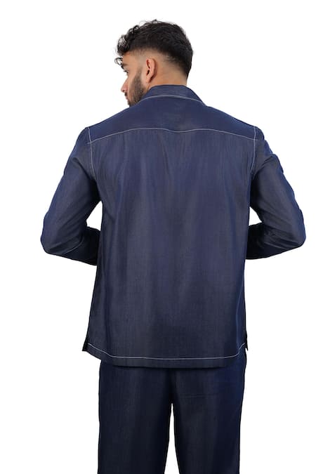 Raw & Rustic By Niti Bothra Dark Blue Denim Midnight Mosaic Zipper Patchwork Shacket 